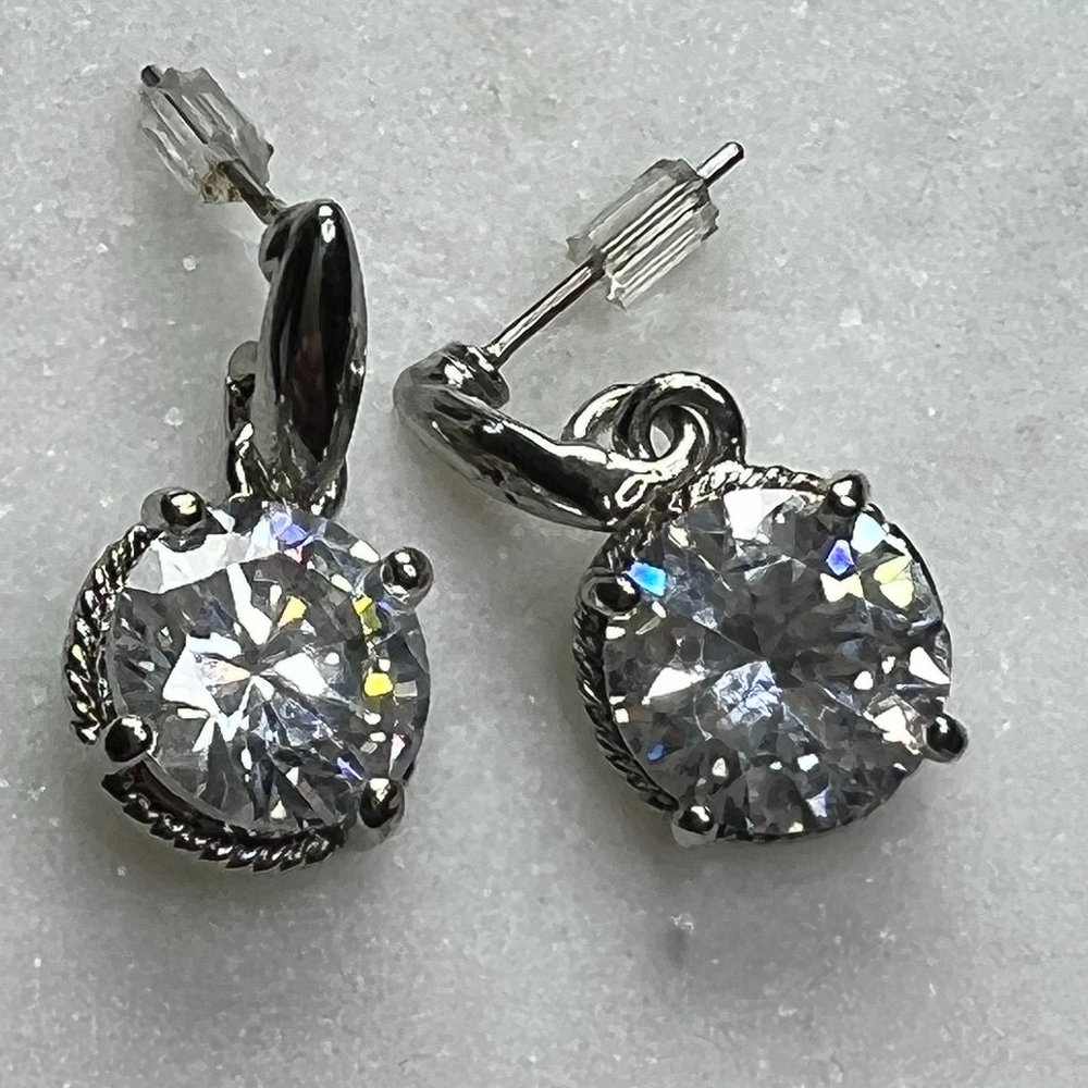 Silver Cubic Zirconia Dangle Earrings 8 carat total weight
